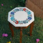 Octagonal White Marble Inlay Plate