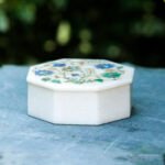 Handcrafted White Marble Octagonal Jewelry Box