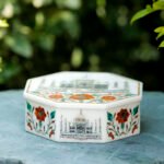 Handcrafted Octagonal White Marble Taj Mahal Jewelry Box