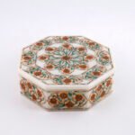 Handcrafted Round White Marble Jewellery Box - Image 2