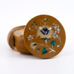 Handcrafted Brown Marble Inlay Floral Coaster Set - Image 2