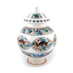 Handcrafted White Marble Peacock Design Lidded Jar - Image 2