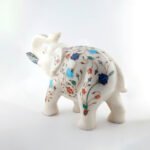 Handcrafted White Marble Inlay Elephant - Image 3