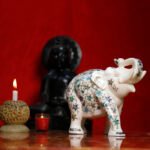 Handcrafted White Marble Floral Inlay Elephant