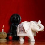 Handcrafted White Marble Inlay Elephant