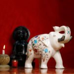 Handcrafted White Marble Inlay Elephant