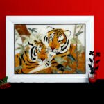 Handcrafted Marble Inlay Tiger Couple Wall Art