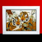 Handcrafted Marble Inlay Tiger Couple Wall Art - Image 2