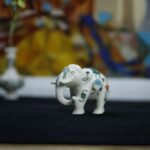 Handcrafted White Marble Elephant Showpiece with Semi-Precious Stone Inlay - Luxury Pietra Dura Décor Artifact