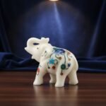 Handcrafted Marble Elephant Figurine with Semi-Precious Stone Inlay – Traditional Indian Pietra Dura Art