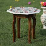 Handcrafted Marble Inlay Table Top with Floral Pietra Dura Design | Semi-Precious Stone Octagonal Side Table - Image 2
