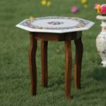Handcrafted Marble Inlay Table Top with Peacock & Floral Pietra Dura Design | Semi-Precious Stone Octagonal Side Table - Image 2