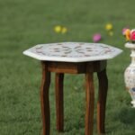 Handcrafted Marble Inlay Table Top with Floral Star Pietra Dura Design | Semi-Precious Stone Octagonal Side Table - Image 2