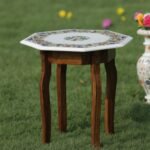 Handcrafted Marble Inlay Table Top with Mughal Floral Border & Tree of Life Design | Semi-Precious Stone Octagonal Side Table - Image 2