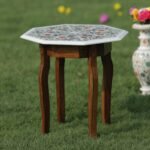 Luxury Handcrafted Marble Inlay Table Top with Peacock & Floral Pietra Dura Design | Semi-Precious Stone Octagonal Side Table - Image 2
