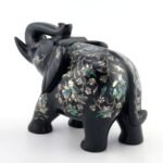 Handcrafted Black Marble Elephant Figurine with Mother of Pearl & Semi-Precious Stone Inlay | Luxury Home Décor Showpiece - Image 2