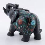 Handcrafted Black Marble Elephant with Multi-Color Semi-Precious Stone & Mother of Pearl Inlay | Luxury Decorative Showpiece - Image 2