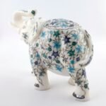 Handcrafted White Marble Elephant with Semi-Precious Stone Floral Inlay | Luxury Pietra Dura Décor Sculpture - Image 2