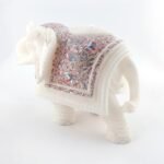 Handcrafted White Marble Elephant with Semi-Precious Stone Floral Inlay | Luxury Pietra Dura Decorative Showpiece - Image 2