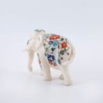 White Marble Elephant Showpiece with Semi-Precious Stone Floral Inlay | Handcrafted Pietra Dura Figurine - Image 2