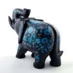 Handcrafted Black Marble Elephant with Blue Floral Inlay | Semi-Precious Stone Pietra Dura Decorative Sculpture - Image 2