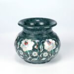 Handcrafted Green Marble Flower Vase with Mother of Pearl Inlay | Luxury Semi-Precious Stone Décor Pot - Image 2