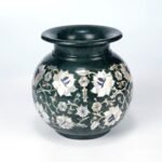 Handcrafted Dark Green Marble Flower Vase with Mother of Pearl Inlay | Semi-Precious Stone Home Décor from Agra - Image 2