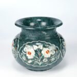 Handcrafted Dark Green Marble Flower Vase with Mother of Pearl Inlay | Semi-Precious Stone Pietra Dura Décor - Image 2