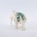 Handcrafted White Marble Elephant with Green Floral Semi-Precious Stone Inlay | Pietra Dura Decorative Figurine - Image 2