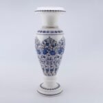 Handcrafted Blue & White Marble Inlay Flower Vase with Semi-Precious Stones | Luxury Home Décor Vase - Image 2