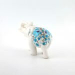 Handcrafted White Marble Elephant Figurine with Blue Floral Semi-Precious Stone Inlay | Pietra Dura Decorative Mini Sculpture - Image 2