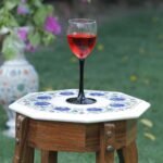 Handcrafted Marble Inlay Side Table with Blue Floral Semi-Precious Stone Work | Octagonal Pietra Dura Accent Table - Image 2
