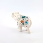 Handcrafted White Marble Elephant with Multicolor Floral Semi-Precious Stone Inlay | Pietra Dura Mini Decorative Sculpture - Image 2