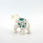Handcrafted White Marble Elephant with Green Floral Semi-Precious Stone Inlay | Pietra Dura Marble Animal Figurine - Image 2
