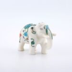 Handcrafted White Marble Elephant Showpiece with Semi-Precious Stone Inlay - Luxury Pietra Dura Décor Artifact - Image 3