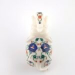 Handcrafted White Marble Elephant with Semi-Precious Stone Inlay | Lucky Uplifted Trunk Marble Home Décor Showpiece - Image 3