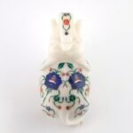 Handcrafted White Marble Elephant with Semi-Precious Stone Inlay | Lucky Uplifted Trunk Marble Home Décor Showpiece - Image 3