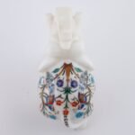 Handcrafted White Marble Elephant with Semi-Precious Stone Inlay | Lucky Uplifted Trunk Marble Home Décor Showpiece - Image 3