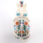 Handcrafted White Marble Elephant Figurine with Multi-Color Semi-Precious Stone Inlay | Traditional Floral Décor Showpiece - Image 3