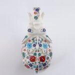 Handcrafted White Marble Elephant Figurine with Semi-Precious Stone Inlay | Luxury Pietra Dura Marble Art - Image 3