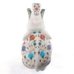 Handcrafted White Marble Elephant with Semi-Precious Stone Inlay Tusks | Luxury Pietra Dura Home Décor Sculpture - Image 3