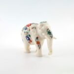White Marble Elephant Showpiece with Semi-Precious Stone Floral Inlay | Handcrafted Pietra Dura Figurine - Image 4