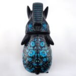 Handcrafted Black Marble Elephant with Blue Floral Inlay | Semi-Precious Stone Pietra Dura Decorative Sculpture - Image 3