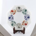 Handcrafted Marble Inlay Side Table with Semi-Precious Stones | Octagonal Pietra Dura Accent Table for Home Décor - Image 3