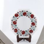 Handcrafted Marble Inlay Side Table with Red Floral Semi-Precious Stone Work | Octagonal Pietra Dura Accent Table - Image 3