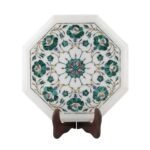 Handcrafted Marble Inlay Table Top with Semi-Precious Stones | Octagonal Pietra Dura Floral Design - Image 3