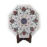 Handcrafted Octagonal Marble Inlay Table Top with Semi-Precious Stones | Star Medallion Pietra Dura Design - Image 3