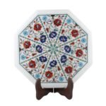 Handcrafted Octagonal Marble Inlay Table Top with Semi-Precious Stones | Floral Pietra Dura Marble Art - Image 3