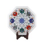 Handcrafted Octagonal Marble Inlay Table Top with Semi-Precious Stones | Star & Floral Pietra Dura Design - Image 3