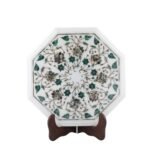 Handcrafted Marble Inlay Table Top with Floral Star Design | Semi-Precious Stone Pietra Dura Octagonal Side Table - Image 3
